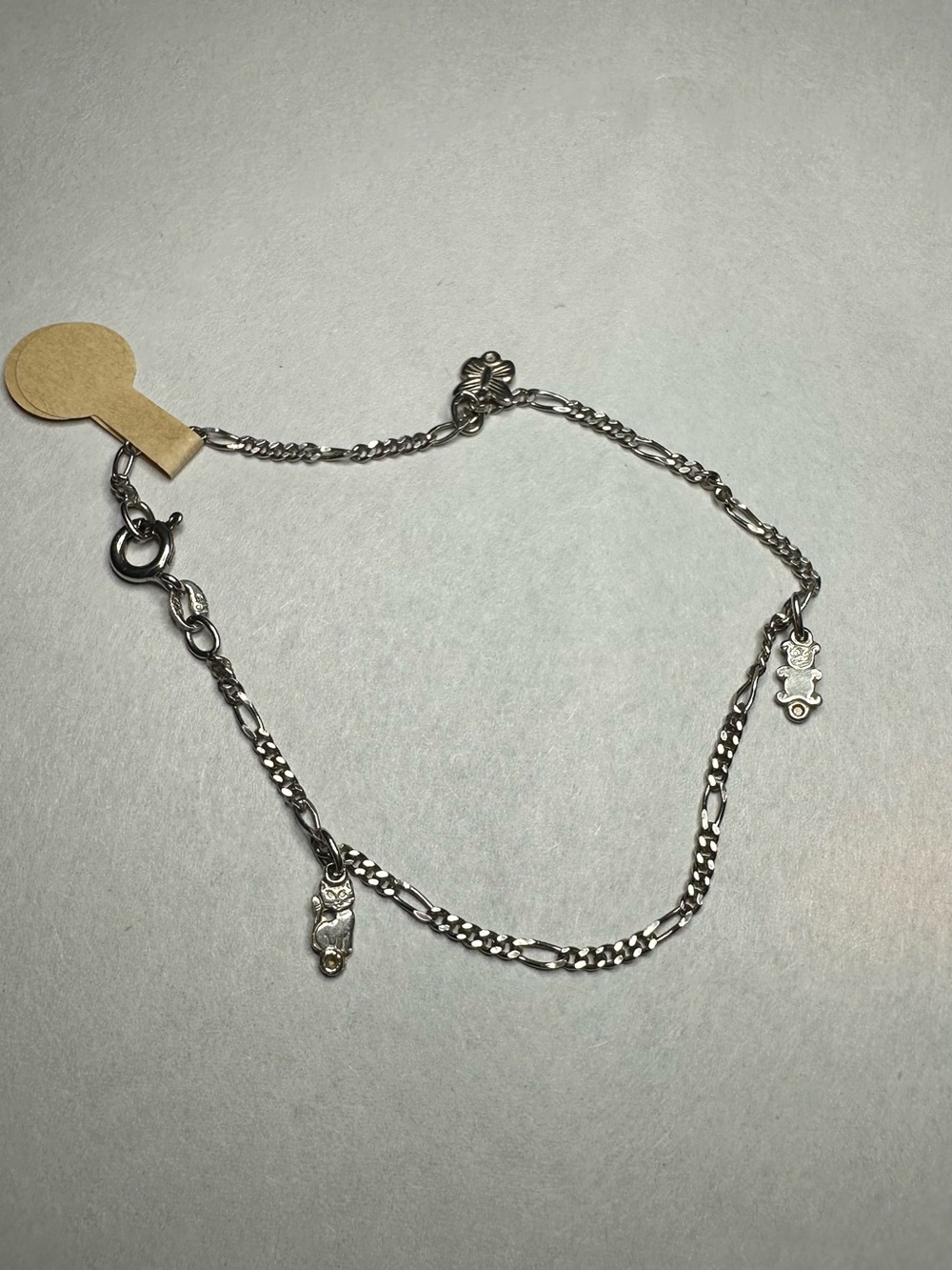 Sterling Silver Figaro Bracelet with Teddy Charms - Silver